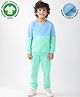 Anthrilo Fleece Knit Full Sleeves Colour Blocked Light Winter Sweatshirt & Joggers Set - Blue & Green