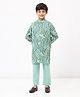 Spunkies Cotton Linen Woven Full Sleeves Abstract Printed Kurta Pyjama Set - Light Green