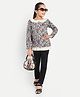 Nino Togs Cotton Jersey Knit Full Sleeves Floral Printed  Peter Pan Collared Top With Pant Set - Multi Colour & Black