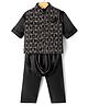 Little Bull Full Sleeves Solid  Kurta Pyjama Set With Ethnic Motif Threadwork Detailed Jacket - Black