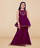 Fashion Dream Cotton Blend Woven Sleeveless Floral Foil Printed Gota Lace Embellished Peplum Kurti & Sharara Set - Purple