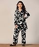 Fashion Dream Blended Knit Full Sleeves Abstract Printed Shirt Style Top With Coordinating Pant Set - Black