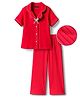 Pine Kids Drop Needle Knit Half Sleeves Solid Co-ord Night Suit With Bow Applique - Red
