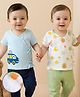 Babyoye 100% Cotton Woven Half Sleeves Jhablas with Animal Print Pack of 2 - White & Light Blue
