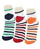Neska Moda Pack Of 3 Cotton Elastane Striped Ankle Socks - Red & Green & Orange