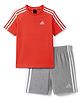 ADIDAS KIDS 100% Cotton Knit Half Sleeves T-Shirt & Shorts Set Logo Print - Dark Red & Grey