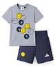 ADIDAS KIDS Cotton Knit Half Sleeves Top & Shorts Set with Brand Logo & Smiley Print - Light Blue