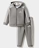 ADIDAS KIDS Cotton Knit Full Sleeves Hooded T-Shirt & Track Pant Set with Brand Logo Graphic & Tape Detailing - Grey