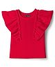 Pine Kids Cotton Knit Half Flutter Sleeves Solid Color Top - Red
