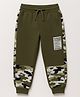 Pine Kids Knit Full Length Lounge Pant With Camouflage & Text Print - Olive Green