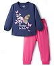 Doodle Poodle 100% Cotton Single jersey Knit Full Sleeves Butterfly Printed Top &  Trouser Set - Navy Blue & Pink