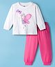 Doodle Poodle 100% Cotton Light Weight Looper Terry Knit Full Sleeves Top & Lounge Pant Set with Heart Print - Pink & White