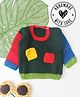 Woonie Hand Knitted Full Sleeves Colour Blocked Sweater - Multi Colour