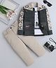 Fourfolds Cotton Blend Woven Full Sleeves Typography Printed Jacket & Trouser Set With Tee - Grey