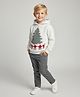 Cherry Crumble By Nitt Hyman Knit Christmas Theme Full Sleeves Tree & Santa Claus Patch Detailed Light Winter Unisex Hooded Sweatshirt  -White