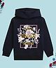 NUSYL Fleece Knit Full Sleeves Flower & Text  Printed Light Winter Hoodie - Navy Blue