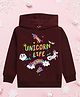 NUSYL Fleece Knit Full Sleeves Unicorn Life Text Printed Light Winter Hoodie - Burgundy