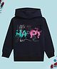 NUSYL Fleece Knit Full Sleeves Happy Text Printed Light Winter Hoodie - Navy Blue