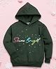 NUSYL Fleece Knit Full Sleeves Shine Bright Text Printed Light Winter Hoodie - Olive Green