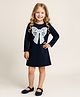 Little Marine Cotton Blend Knit Full Sleeves Bow Detailed A Line Dress - Black
