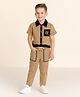 Little Marine Cotton Blend Knit Half Sleeves Colour Blocked Shirt With Pant Set  - Camel Brown & Black