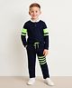 Little Marine Cotton Blend Knit Full Sleeves Colour Blocked Tee With Pant Set - Navy Blue