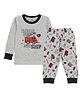 Kidbea Cotton Knit Full Sleeves Typography & Vehicles Printed Winter Night Suit Set - Grey