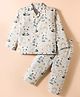 Mini Taurus Cotton Woven Full Sleeves Co-ords Night Suit With Animal Print - Cream