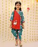 BownBee Cotton Woven Three Fourth Sleeves Cow Printed Gota Lace Embellished Kurti Dhoti Set - Red