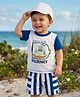 Babyoye 100% Cotton Knit Half Sleeves T-Shirt & Shorts Set with Nautical Theme Print & Striped - Blue & White