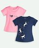 Ariel Cotton Knit Pack Of 2 Half Sleeves Forever Text & Unicorns Printed Tees - Pink & Navy Blue