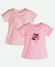 Ariel Cotton Knit Pack Of 2 Half Sleeves Hearts Sequins Embellished & Bow Printed Tees - Pink