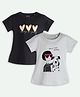 Ariel Cotton Knit Pack Of 2 Half Sleeves Girl Puppy & Hearts Typography Printed Tees - Black & Grey