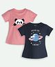 Ariel Cotton Knit Pack Of 2 Half Sleeves Panda & Dream Like A Unicorn Text Printed Tees - Pink & Navy Blue