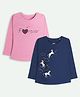 Ariel Cotton Knit Pack Of 2 Full Sleeves Forever Text & Unicorns Printed Tees - Pink & Navy Blue