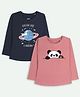 Ariel Cotton Knit Pack Of 2 Full Sleeves Space Theme & Panda Printed Tees - Navy Blue & Pink