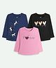 Ariel Cotton Knit Pack Of 3 Full Sleeves Unicorn & Hearts Printed Tees - Navy Blue Black & Pink