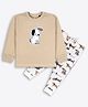 Ariel Cotton Knit Full Sleeves Dog Patch Detailed Tee With Pant Set - Beige & Cream