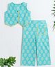 The Magic Wand Cotton Woven Sleeveless Floral Printed Top & Palazzo Set- Green