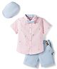 ToffyHouse Cotton Woven Half Sleeves Striped Shirt & Shorts Set with Bow & Suspender - Light Blue & Pink
