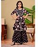 FlyFinns Cotton Woven Three Fourth Sleeves Floral Printed Gota Lace Embellished Kurti & Sharara Set - Black