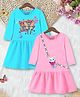 Trampoline Cotton Blend Knit Pack Of 2 Three Fourth Sleeves Butterfly & Bunny Printed Dress - Pink & Sky Blue