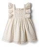 Bonfino Cotton Woven Frill Sleeves Schiffli Dress - White