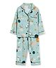 Cocoon Care Bamboo Muslin Knit Full Sleeves Planets Printed Coordinating Night Suit Set - Green