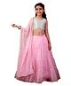 Cutiediva Silk Woven Sleeveless Embroidered Cowrie Shells Embellished Lehenga & Choli Set With Dupatta - Pink