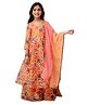 Cutiediva Organza Woven Three Fourth Sleeves Bandhani Printed Gota Lace & Mirror Work Embellished Kurti Sharara With Dupatta Set - Peach