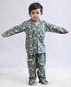 Polka Tots Cotton Woven Full Sleeves Animals Printed Coordinating Night Suit Set - Green
