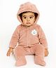 Nautinati Knit Full Sleeves Cloud Patch Detailed Winter Hooded Footed Sleepsuit - Pink