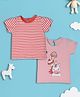 Nautinati Cotton Knit Pack Of 2 Half Sleeves Unicorn Printed Tee - Pink & Red
