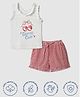 Nautinati Cotton Knit Sleeveless Cherry Cute Text Printed Tee & Shorts Set - White & Pink